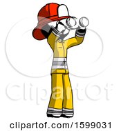 Poster, Art Print Of Ink Firefighter Fireman Man Looking Through Binoculars To The Right