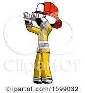 Poster, Art Print Of Ink Firefighter Fireman Man Looking Through Binoculars To The Left