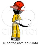 Poster, Art Print Of Ink Firefighter Fireman Man Looking At Large Compass Facing Right