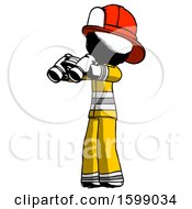 Poster, Art Print Of Ink Firefighter Fireman Man Holding Binoculars Ready To Look Left