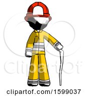 Poster, Art Print Of Ink Firefighter Fireman Man Standing With Hiking Stick