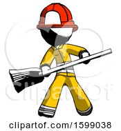 Poster, Art Print Of Ink Firefighter Fireman Man Broom Fighter Defense Pose