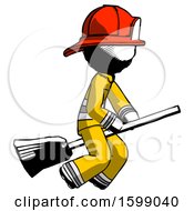 Poster, Art Print Of Ink Firefighter Fireman Man Flying On Broom