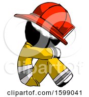 Poster, Art Print Of Ink Firefighter Fireman Man Sitting With Head Down Facing Sideways Right