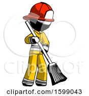 Poster, Art Print Of Ink Firefighter Fireman Man Sweeping Area With Broom