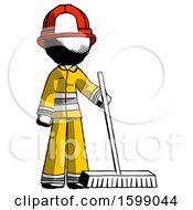 Poster, Art Print Of Ink Firefighter Fireman Man Standing With Industrial Broom