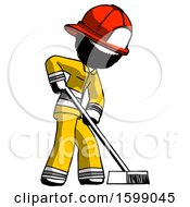 Poster, Art Print Of Ink Firefighter Fireman Man Cleaning Services Janitor Sweeping Side View