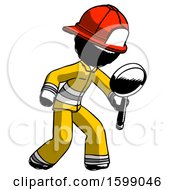 Poster, Art Print Of Ink Firefighter Fireman Man Inspecting With Large Magnifying Glass Right