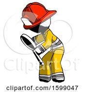 Poster, Art Print Of Ink Firefighter Fireman Man Inspecting With Large Magnifying Glass Left