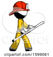 Poster, Art Print Of Ink Firefighter Fireman Man Holding Bo Staff In Sideways Defense Pose