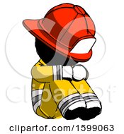 Poster, Art Print Of Ink Firefighter Fireman Man Sitting With Head Down Facing Angle Right