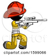 Poster, Art Print Of Ink Firefighter Fireman Man Kneeling Shooting Sniper Rifle