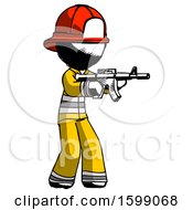 Poster, Art Print Of Ink Firefighter Fireman Man Shooting Automatic Assault Weapon
