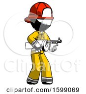 Poster, Art Print Of Ink Firefighter Fireman Man Tommy Gun Gangster Shooting Pose