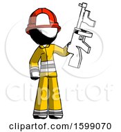 Poster, Art Print Of Ink Firefighter Fireman Man Holding Tommygun