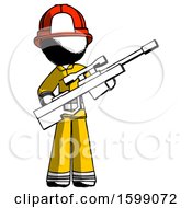 Poster, Art Print Of Ink Firefighter Fireman Man Holding Sniper Rifle Gun