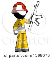 Poster, Art Print Of Ink Firefighter Fireman Man Holding Automatic Gun