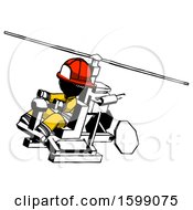 Poster, Art Print Of Ink Firefighter Fireman Man Flying In Gyrocopter Front Side Angle Top View
