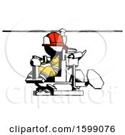 Poster, Art Print Of Ink Firefighter Fireman Man Flying In Gyrocopter Front Side Angle View