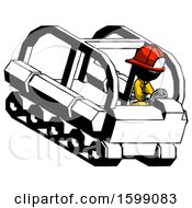 Poster, Art Print Of Ink Firefighter Fireman Man Driving Amphibious Tracked Vehicle Top Angle View