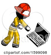 Poster, Art Print Of Ink Firefighter Fireman Man Throwing Laptop Computer In Frustration