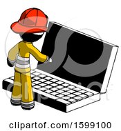 Poster, Art Print Of Ink Firefighter Fireman Man Using Large Laptop Computer