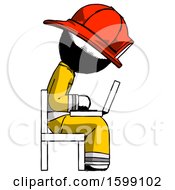 Poster, Art Print Of Ink Firefighter Fireman Man Using Laptop Computer While Sitting In Chair View From Side