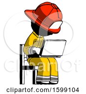 Poster, Art Print Of Ink Firefighter Fireman Man Using Laptop Computer While Sitting In Chair Angled Right