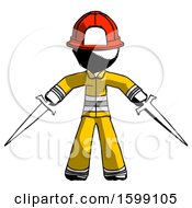Poster, Art Print Of Ink Firefighter Fireman Man Two Sword Defense Pose