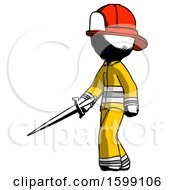 Poster, Art Print Of Ink Firefighter Fireman Man With Sword Walking Confidently
