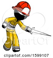 Poster, Art Print Of Ink Firefighter Fireman Man Sword Pose Stabbing Or Jabbing