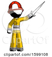 Poster, Art Print Of Ink Firefighter Fireman Man Holding Sword In The Air Victoriously
