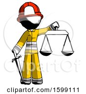 Poster, Art Print Of Ink Firefighter Fireman Man Justice Concept With Scales And Sword Justicia Derived