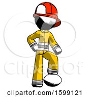 Poster, Art Print Of Ink Firefighter Fireman Man Standing With Foot On Football