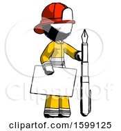 Poster, Art Print Of Ink Firefighter Fireman Man Holding Large Envelope And Calligraphy Pen