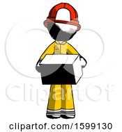 Poster, Art Print Of Ink Firefighter Fireman Man Holding Box Sent Or Arriving In Mail