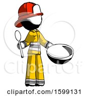 Poster, Art Print Of Ink Firefighter Fireman Man With Empty Bowl And Spoon Ready To Make Something