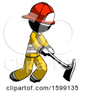 Poster, Art Print Of Ink Firefighter Fireman Man Striking With A Red Firefighters Ax