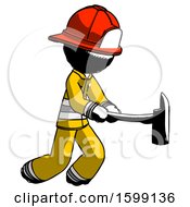 Poster, Art Print Of Ink Firefighter Fireman Man With Ax Hitting Striking Or Chopping