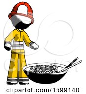 Poster, Art Print Of Ink Firefighter Fireman Man And Noodle Bowl Giant Soup Restaraunt Concept