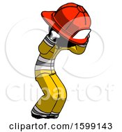 Poster, Art Print Of Ink Firefighter Fireman Man With Headache Or Covering Ears Turned To His Right