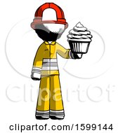 Poster, Art Print Of Ink Firefighter Fireman Man Presenting Pink Cupcake To Viewer