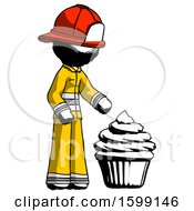 Poster, Art Print Of Ink Firefighter Fireman Man With Giant Cupcake Dessert