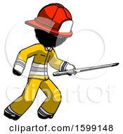 Poster, Art Print Of Ink Firefighter Fireman Man Stabbing With Ninja Sword Katana