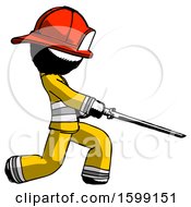 Poster, Art Print Of Ink Firefighter Fireman Man With Ninja Sword Katana Slicing Or Striking Something