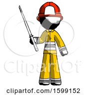 Poster, Art Print Of Ink Firefighter Fireman Man Standing Up With Ninja Sword Katana