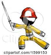 Poster, Art Print Of Ink Firefighter Fireman Man With Ninja Sword Katana In Defense Pose