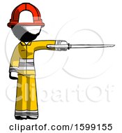 Poster, Art Print Of Ink Firefighter Fireman Man Standing With Ninja Sword Katana Pointing Right