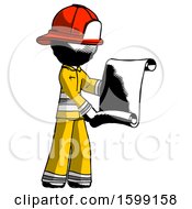 Poster, Art Print Of Ink Firefighter Fireman Man Holding Blueprints Or Scroll