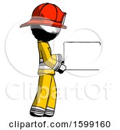 Poster, Art Print Of Ink Firefighter Fireman Man Show Tablet Device Computer To Viewer Blank Area